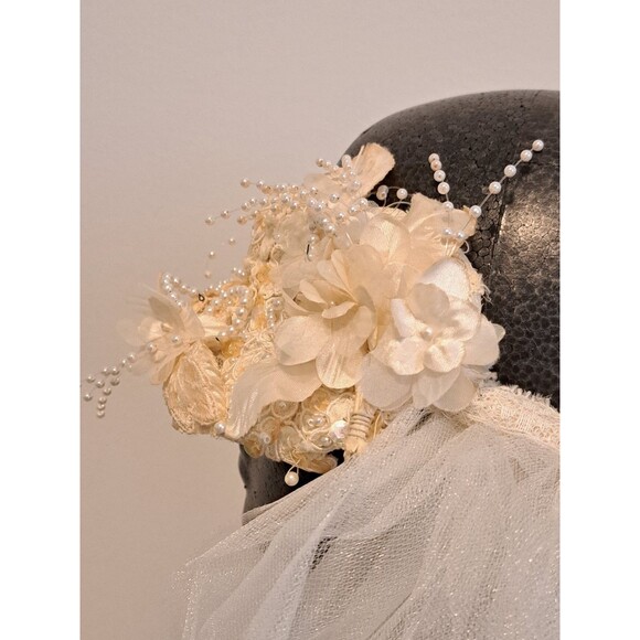 Vintage Structured Bridal Tiara Headdress  3D Organza /Faux Pearl Accents main image 6